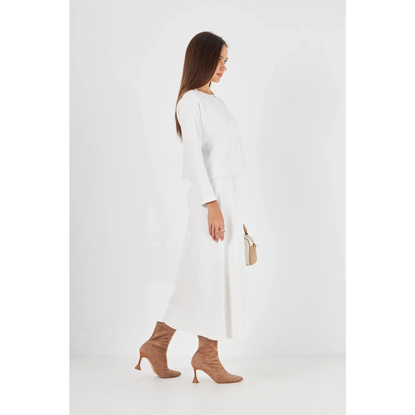 White Ribbed Top & Skirt Matching Set