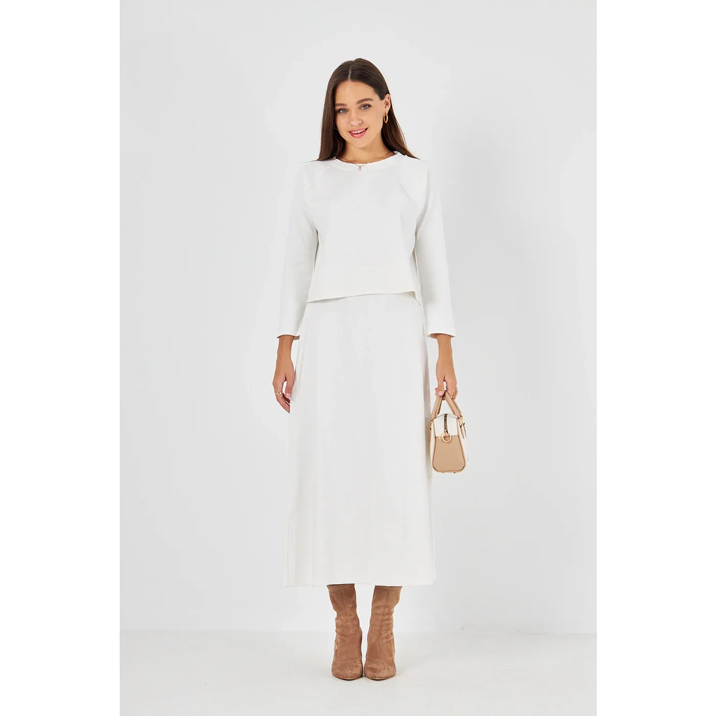 White Ribbed Top & Skirt Matching Set