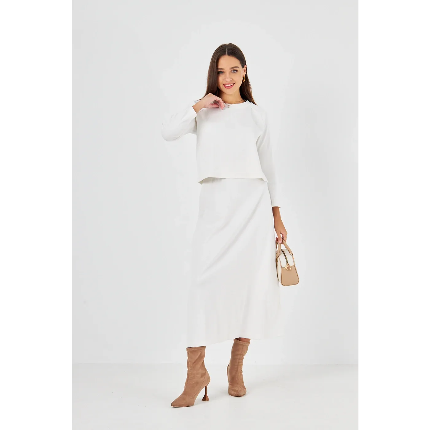 White Ribbed Top & Skirt Matching Set