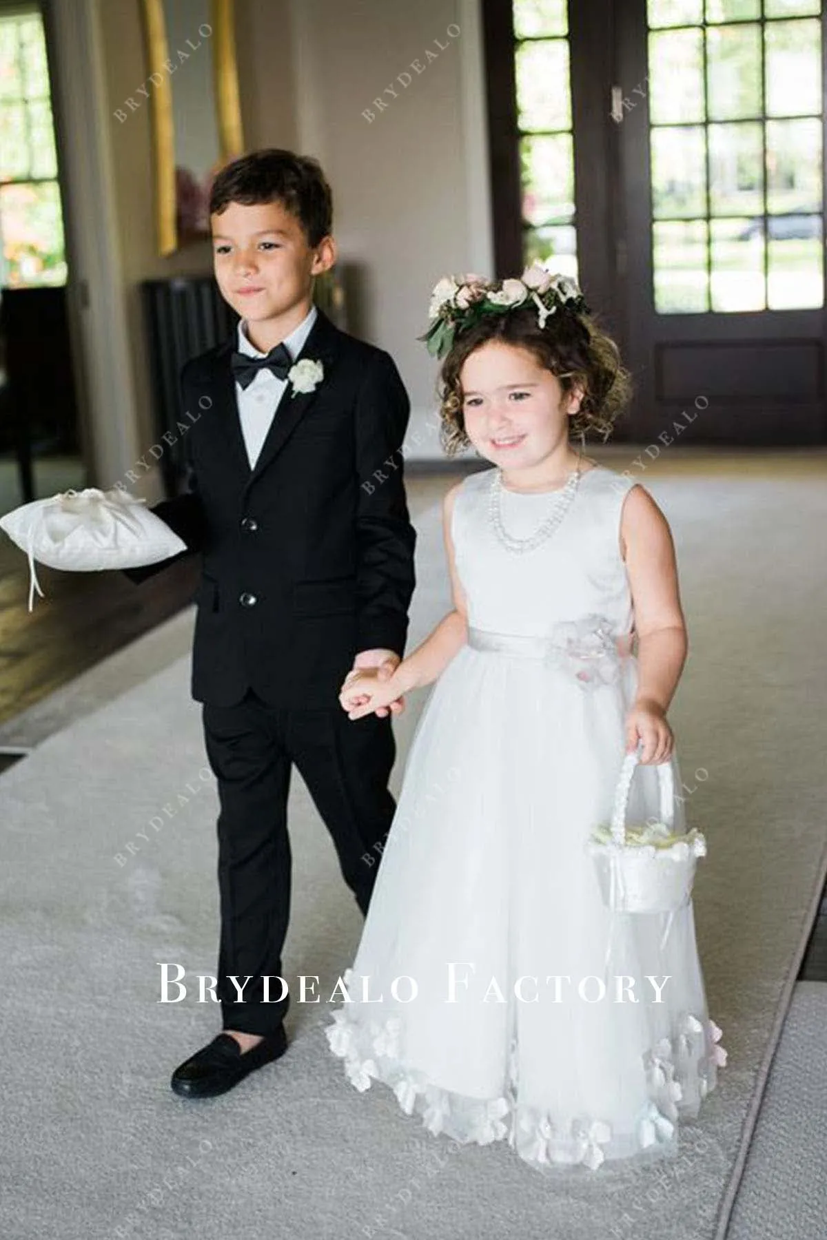 White Satin Tulle Sleeveless Floor Length Flower Girl Dress