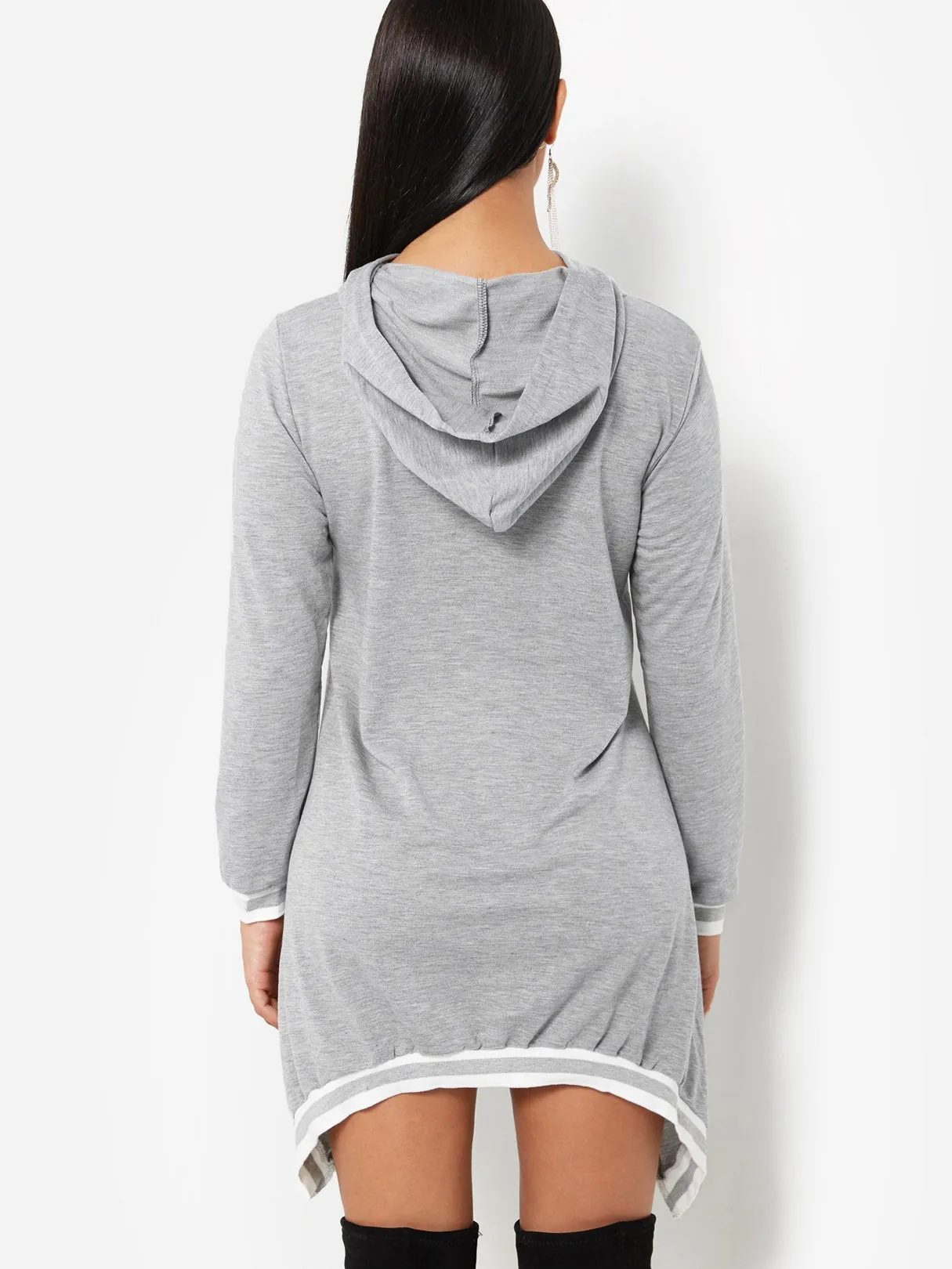 Wholesale Pullover Plain Hooded Long Sleeve Irregular Hem Grey Shirt Dresses