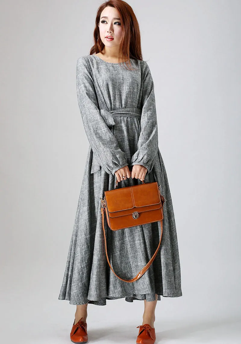 woman's gray dress long linen dress maxi spring dress (790)