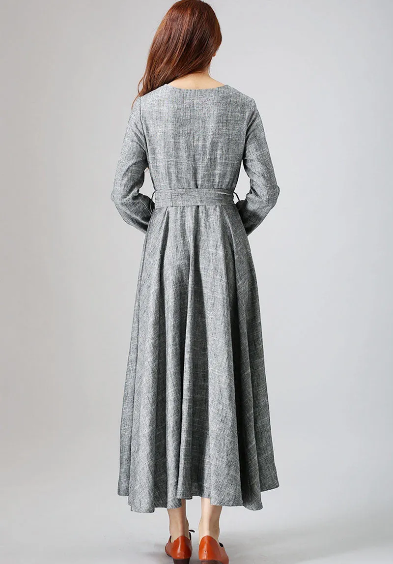 woman's gray dress long linen dress maxi spring dress (790)