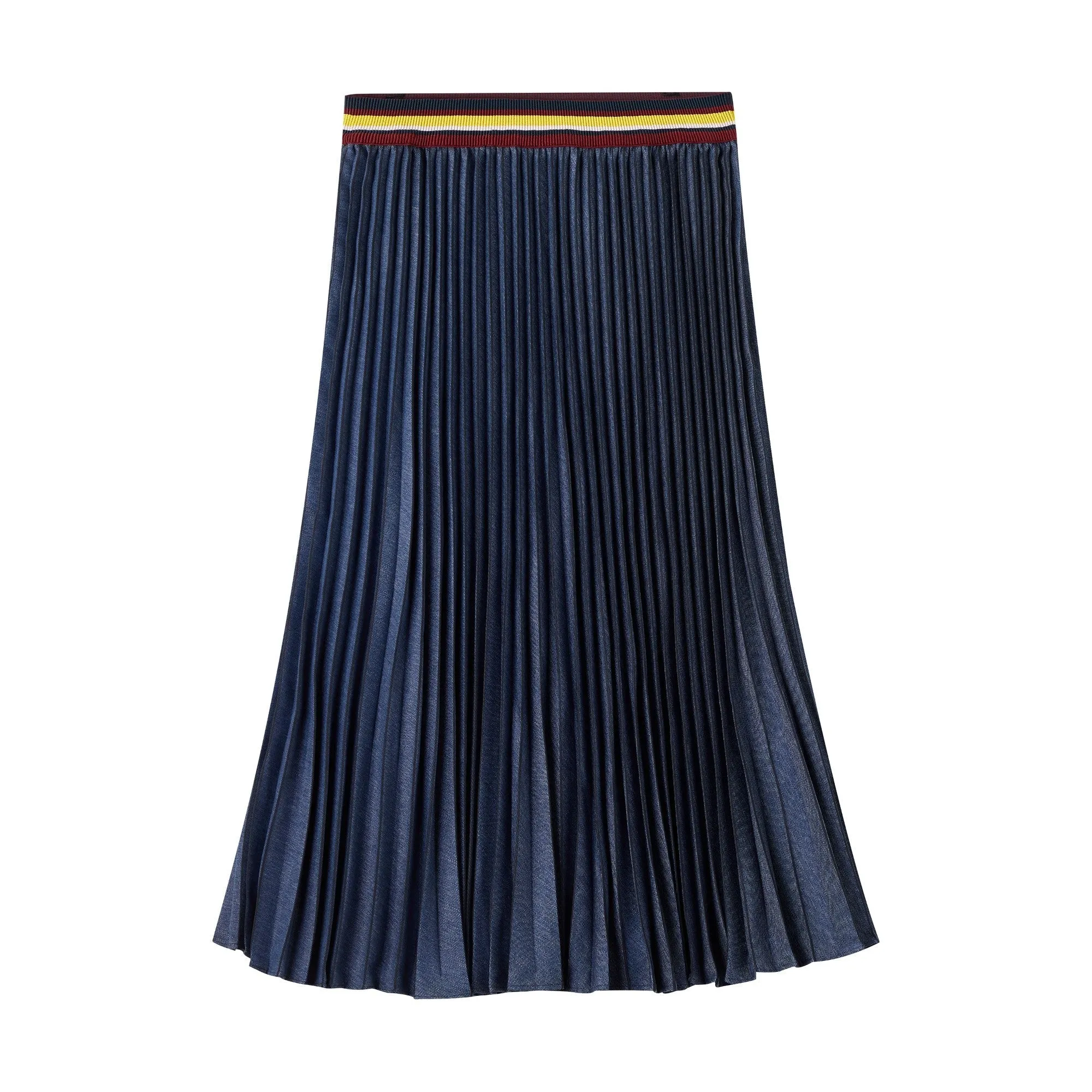 Women Candell-Pleated Midi Skirt With Contrast Waistband - Dark-Blue