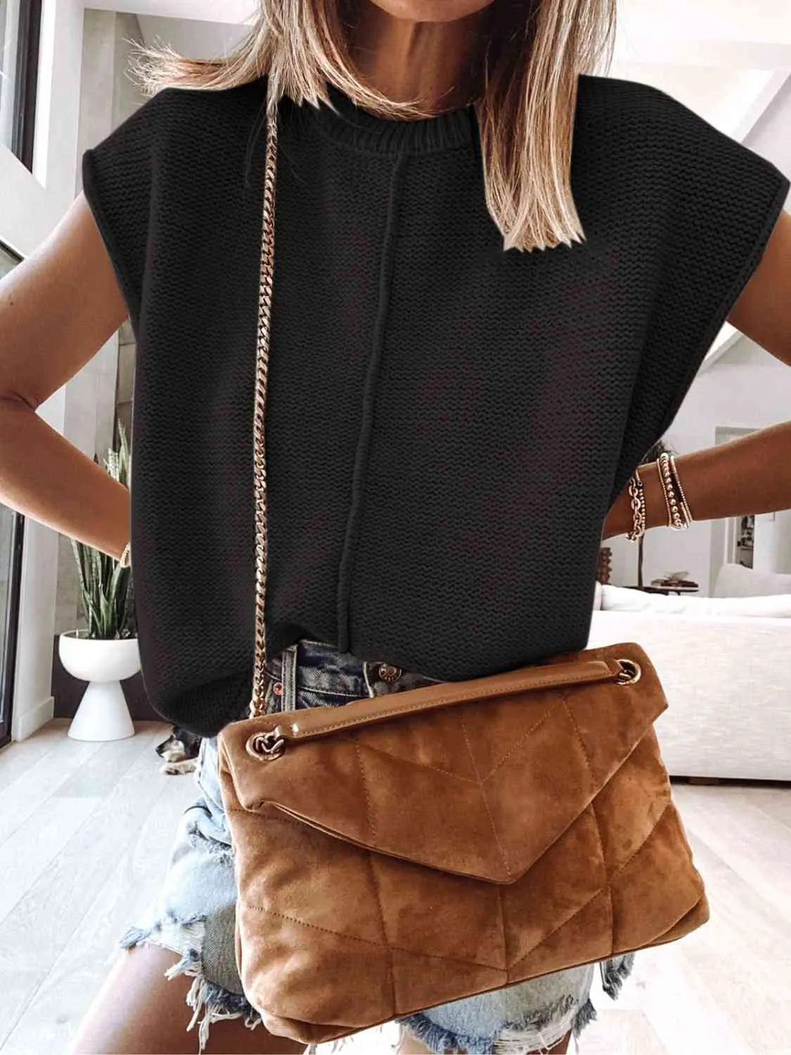 Women Cap Sleeve Sweater Vest