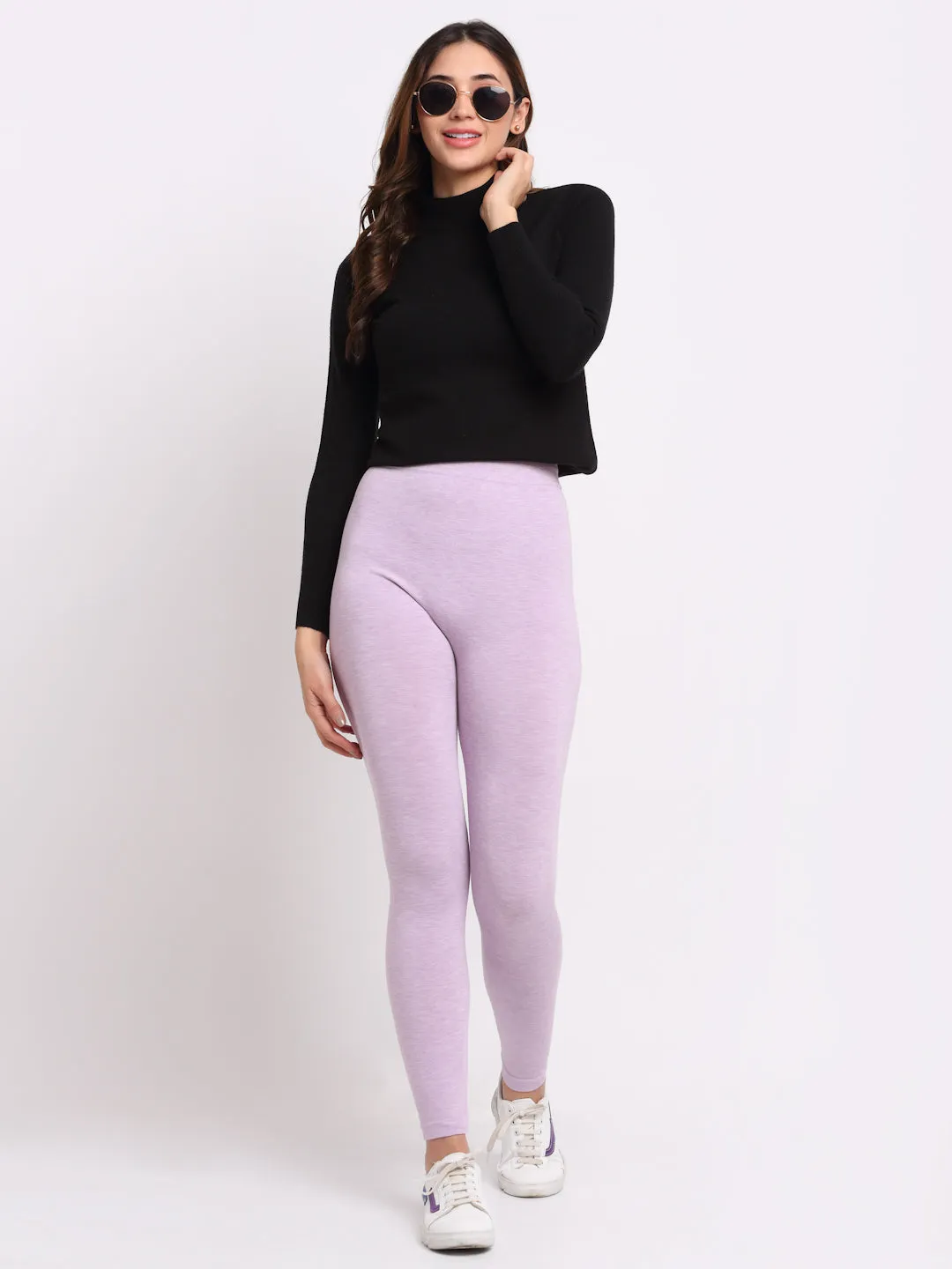 Women Purple Solid Legging