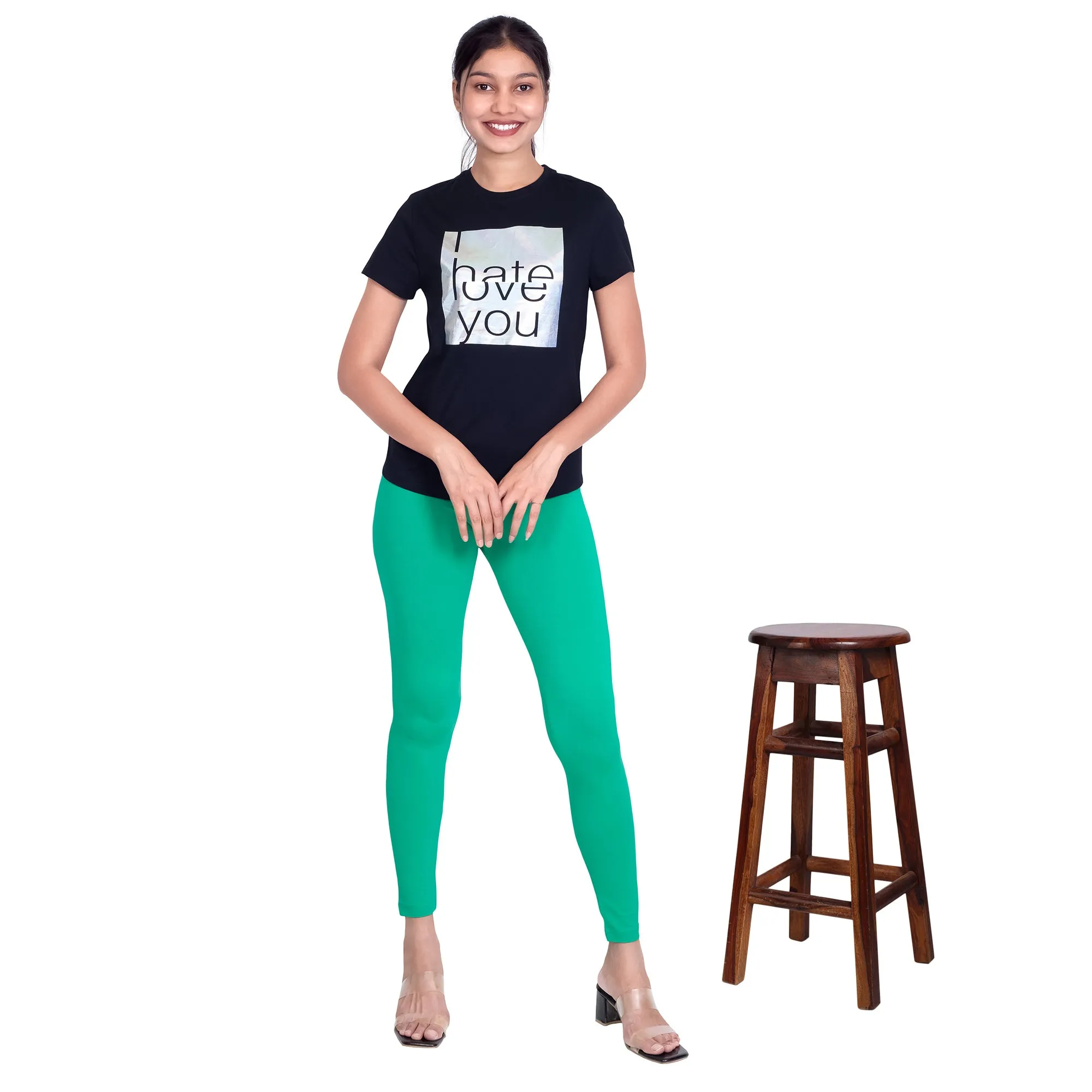 Women Spot Green Breathable Long Length Legging