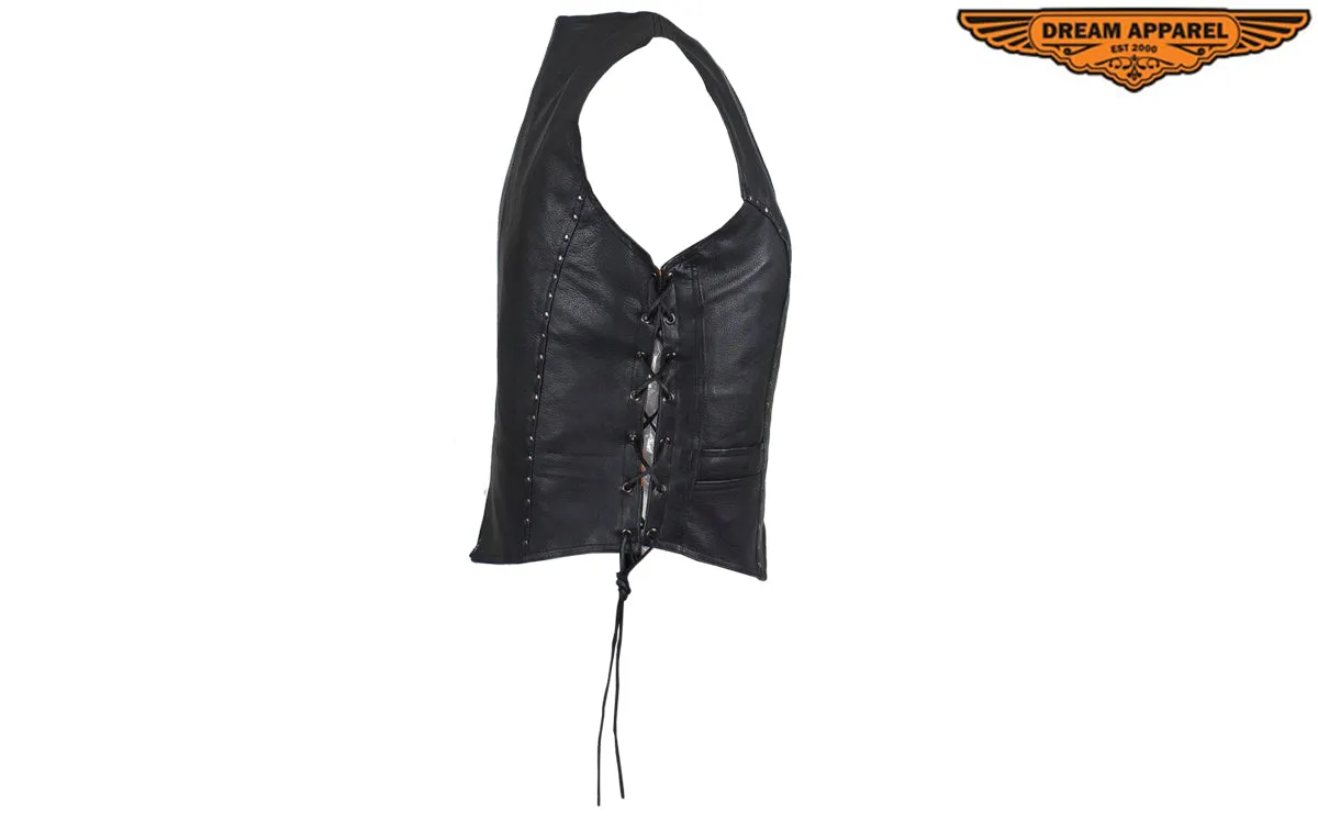 Womens Leather Motorcycle Studded Vest