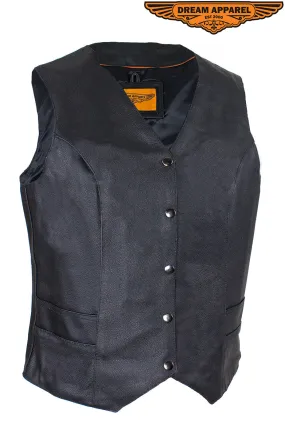 Women's Motorcycle Black Concealed  Pocket Vest With Side Laces