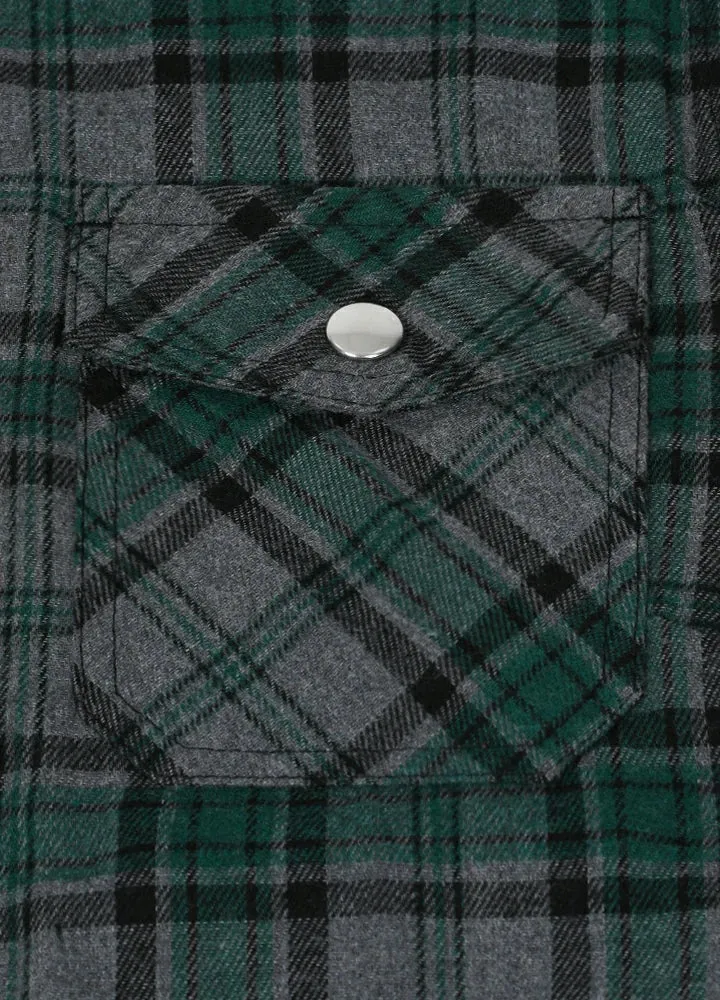 Women's Sherpa-Lined Snap Button Flannel Jacket with Fleece Hood