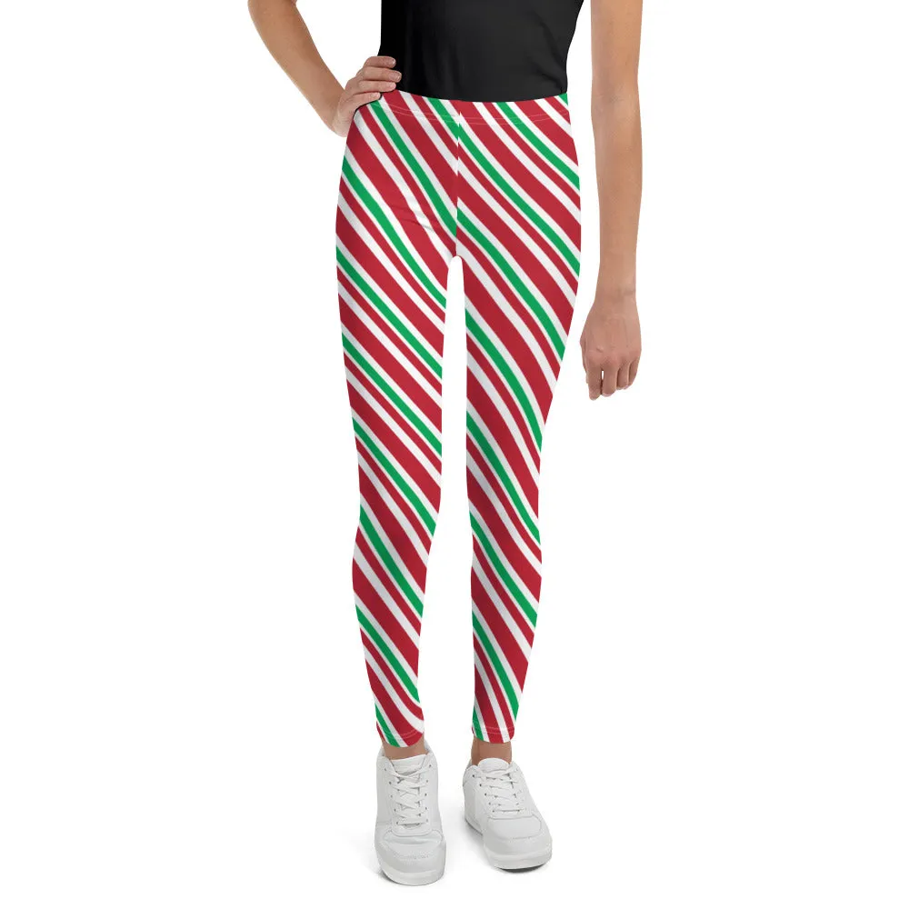 Youth Candy Cane LeggingsYouth Candy Cane Red Leggings for girls, Yoga Pants for Girls for Youth size, teens Boys Athleisure