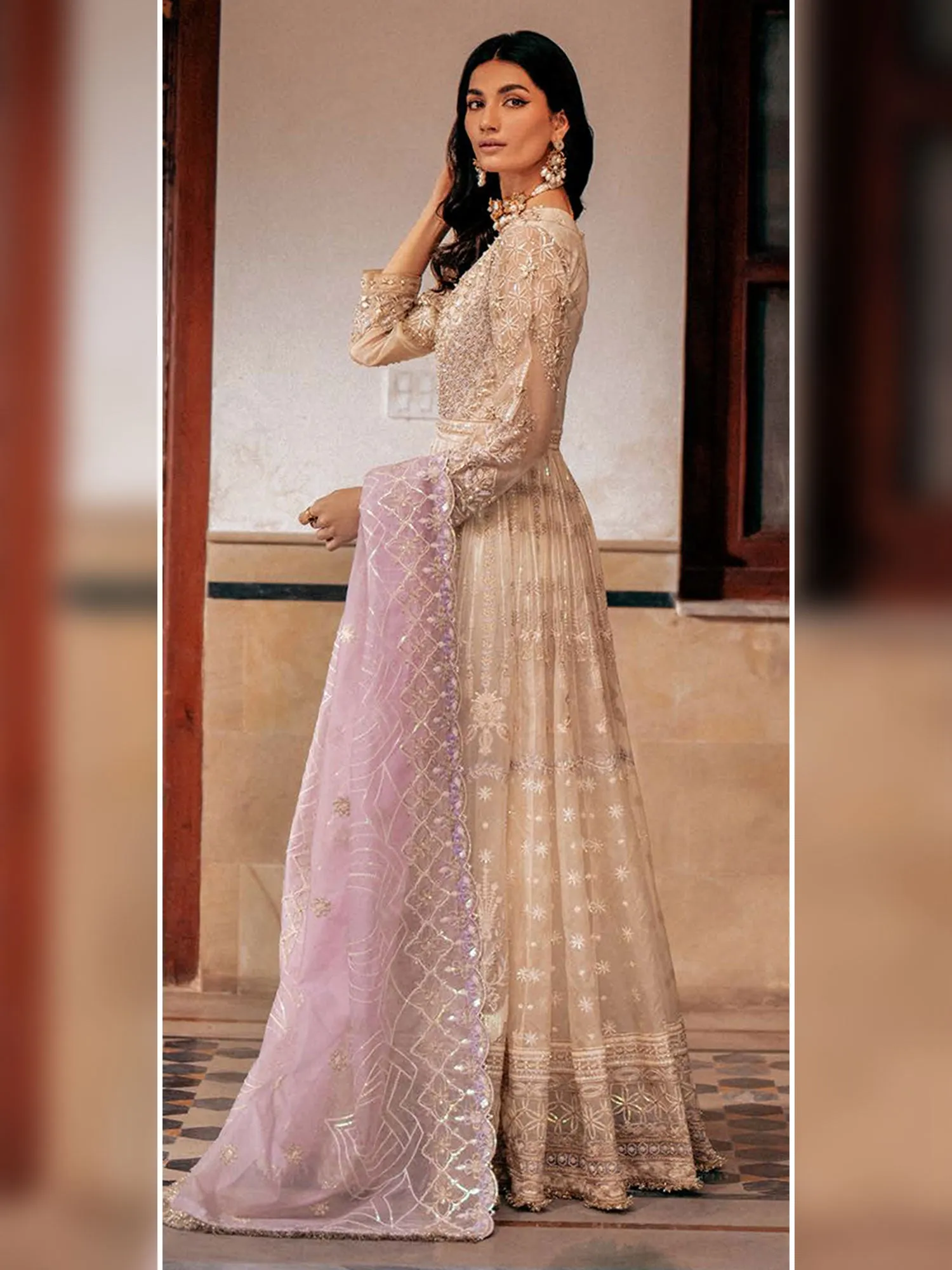 Zarqun Soft Embroidered Organza Suit - Crystal (2450A)