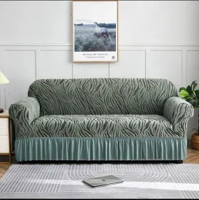 Zebra Velvet Sofa Cover (Coral Green Colour)